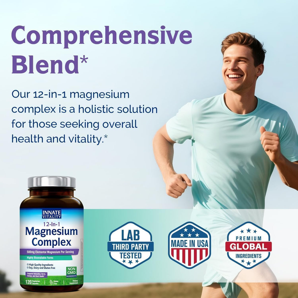 Innate Vitality 12-in-1 Magnesium Complex, 500 mg Elemental Mag, with Magnesium Glycinate Malate Taurate Aspartate & More,