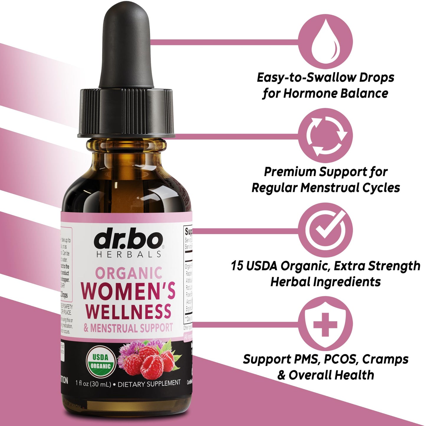 Hormone Balance for Women & PMS Relief - Women's Wellness Organic Hormonal Balance Supplements Liquid Drops & Menstrual Cramp Period Support - Raspberry Leaf, Chasteberry, Black Cohosh Supplement 1 Oz DR. BOBuy Supplements Australia