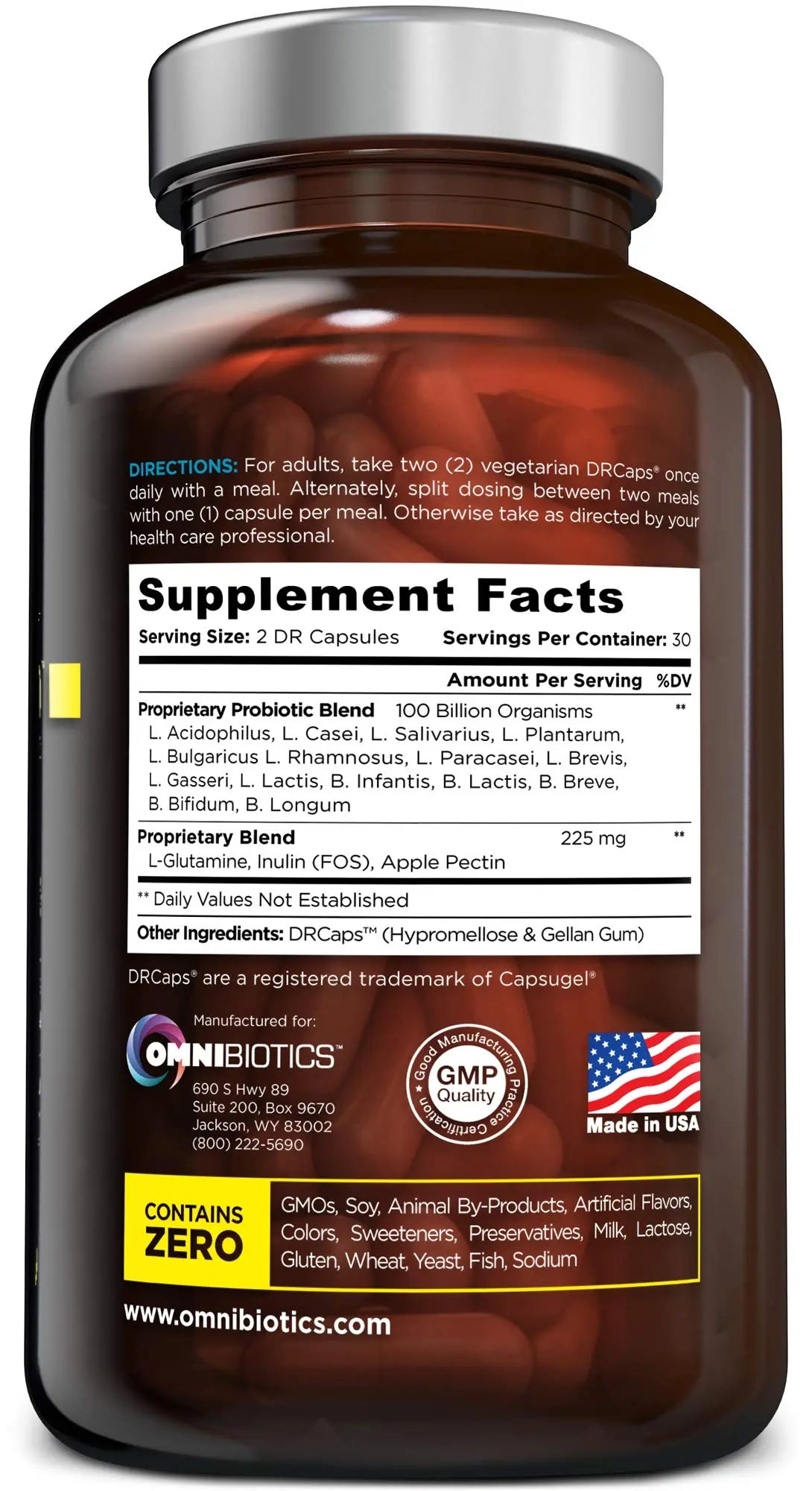 100 Billion Probiotics - 15-Strain Probiotic for Women & Men, DRCaps Delayed Release, Prebiotics, L-Glutamine, Apple Pectin, Gut Lining Support, Shelf Stable, Non-GMO, 60 Vegan Capsules for Adults OmniBiotics buy supplements Au