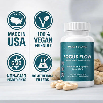 Nootropic Brain Supplement with Lion’s Mane Mushroom, Cordyceps & Rhodiola Rosea Extract - Focus and Energy Supplement, Adaptogen for Brain Health, Mental Clarity, Memory & Mood Support - 60 Capsules Reset+RiseBuy Supplements Australia