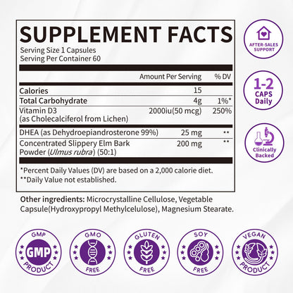 Women's DHEA 25mg Supplement with Vitamin D3 & Slippery Elm – Daily Hormone Support for Energy, Mood, Immune & Healthy Aging – Gentle Balance Formula, Vegan Capsules, 60 Count iMATCHMEBuy Supplements Australia