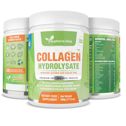 Premium Collagen Powder 500g Unflavoured High Grade Hydrolysed Collagen Joints, Bones, Gut, Wrinkles, Hair, Skin, Nails, Pain, Injury, Sleep, Fitness, Keto Euphoria BlissBuy Supplements Australia