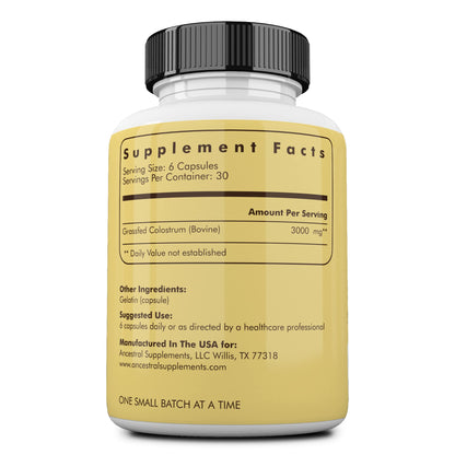 Ancestral Supplements Grass Fed Beef Colostrum Supplement, 3000 mg, 180 Capsules Ancestral SupplementsBuy Supplements Australia