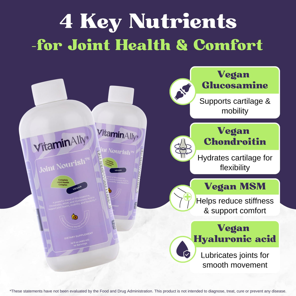 Joint Nourish – 100% Vegan Liquid Joint Supplement | Vegan Glucosamine, Chondroitin, MSM, Hyaluronic Acid & Vitamin C | Mango-Peach | Supports Joint Mobility, Cartilage & Skin | Sugar-Free,16 Servings VitaminallyBuy Supplements Australia