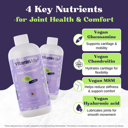 Joint Nourish – 100% Vegan Liquid Joint Supplement | Vegan Glucosamine, Chondroitin, MSM, Hyaluronic Acid & Vitamin C | Mango-Peach | Supports Joint Mobility, Cartilage & Skin | Sugar-Free,16 Servings VitaminallyBuy Supplements Australia