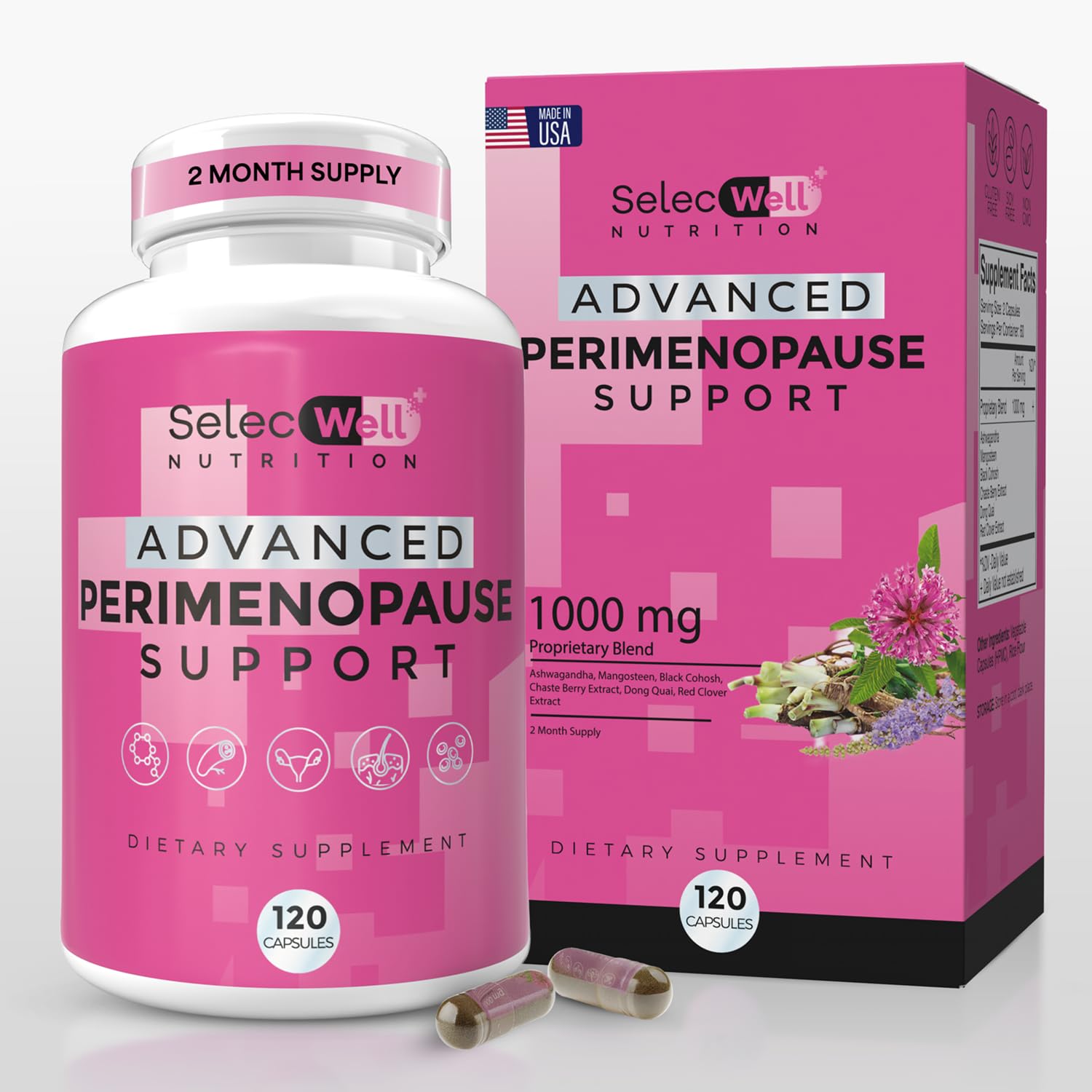 Perimenopause & Menopause Support Supplement for Women – Multi‑Symptom Relief with Black Cohosh & Red Clover Isoflavones | Ashwagandha Adaptogen & Herbal Blend | Hormone Balance Support | 120 Capsules SelecWellBuy Supplements Australia
