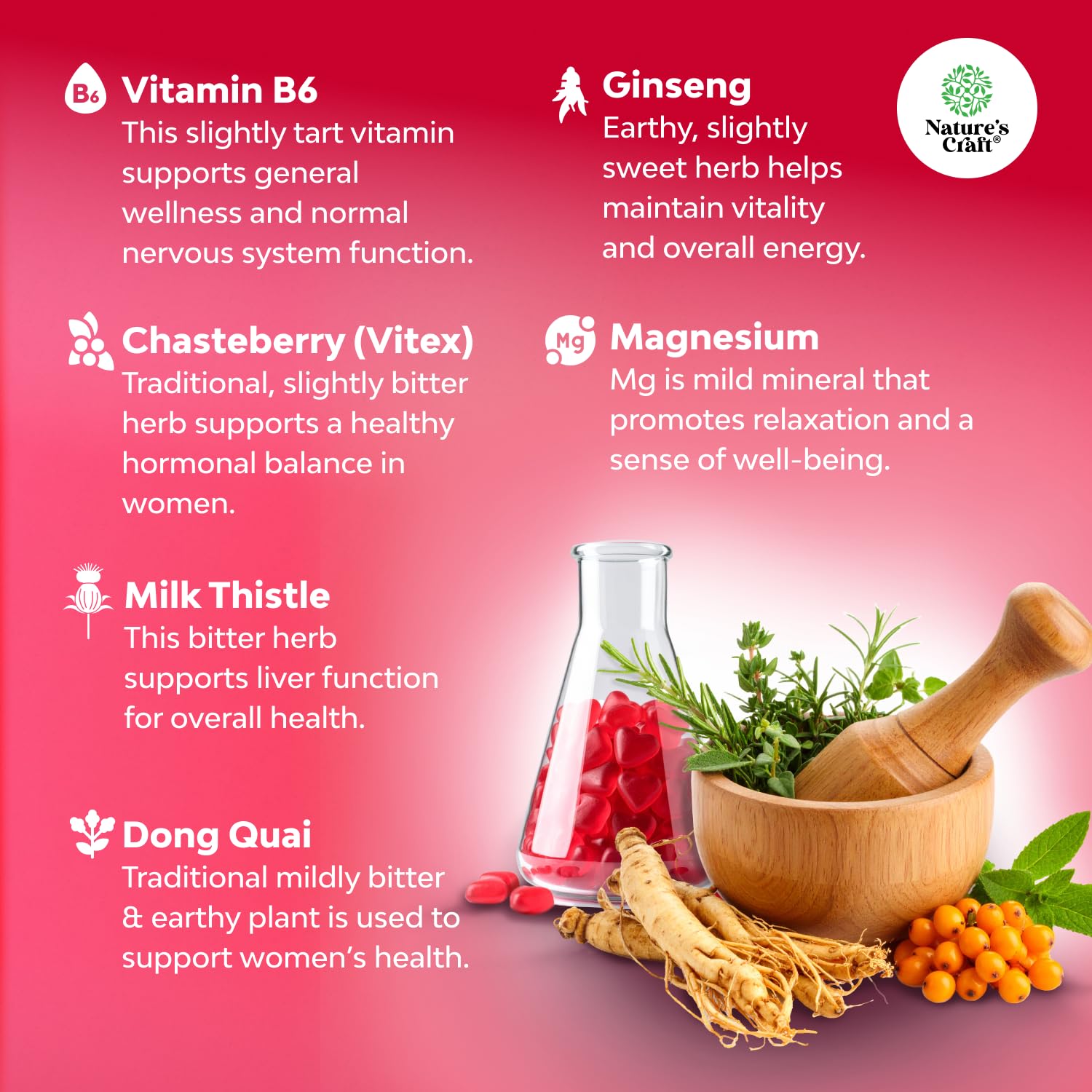 Hormone Balance for Women Gummies of All Ages - PMS Support Supplement for Women to Regulate Menstrual Cycle & Hormonal Balance Menopause & Mood Swings with Vitamin B6 & Dong Quai - 60 Chews Natures CraftBuy Supplements Australia