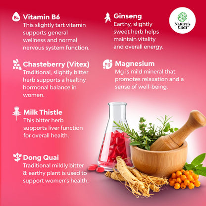 Hormone Balance for Women Gummies of All Ages - PMS Support Supplement for Women to Regulate Menstrual Cycle & Hormonal Balance Menopause & Mood Swings with Vitamin B6 & Dong Quai - 60 Chews Natures CraftBuy Supplements Australia
