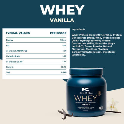 Kinetica Vanilla Whey Protein Powder | 2.27kg | 23g Protein per Serving | 76 Servings KineticaBuy Supplements Australia