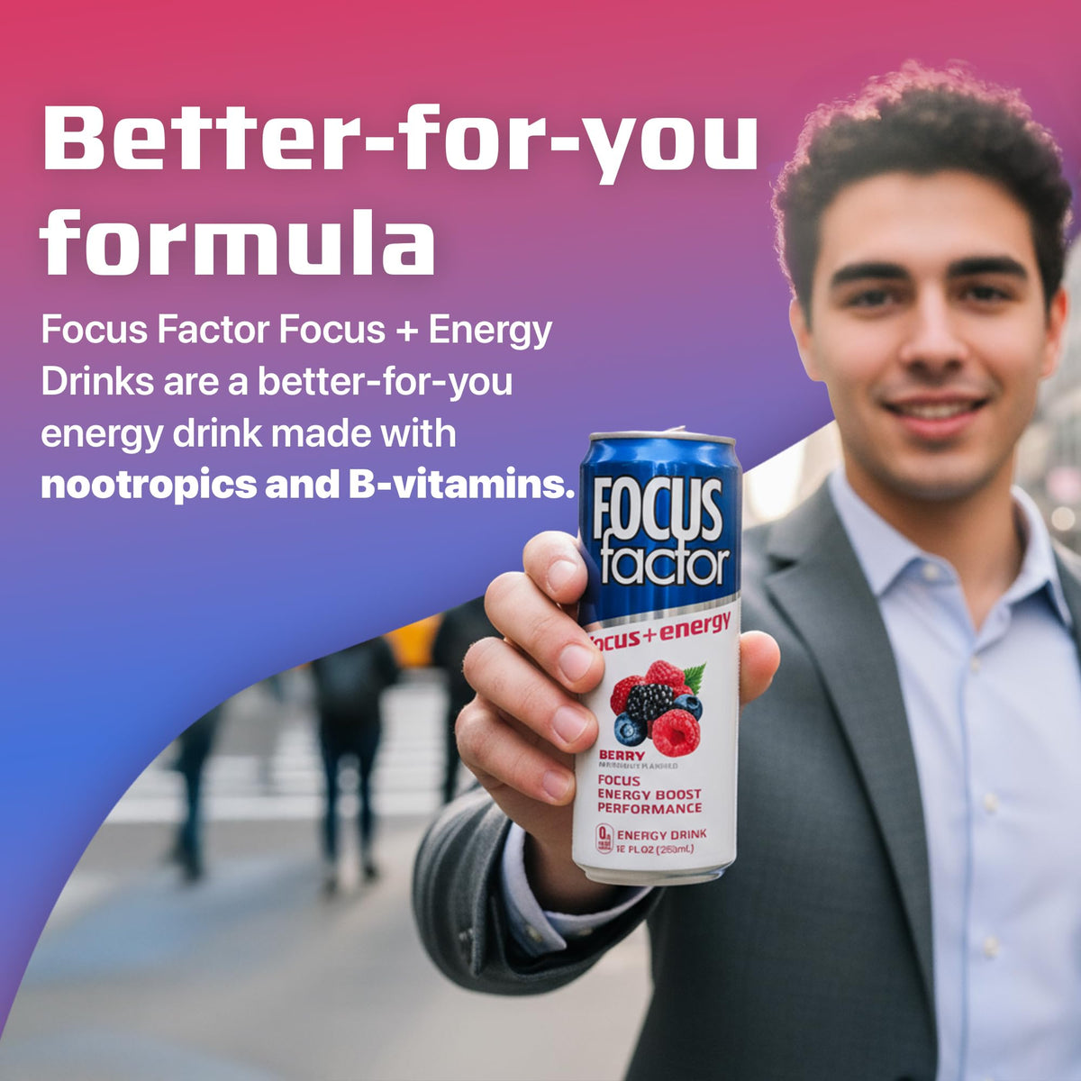 Focus Factor Energy Drink - 12 x 355ml Cans (Berry Flavour) - with Focus + Energy - Lightly Carbonated, Sugar Free, Low Calorie with Vitamin B6 & Vitamin B12 Focus FactorBuy Supplements Australia