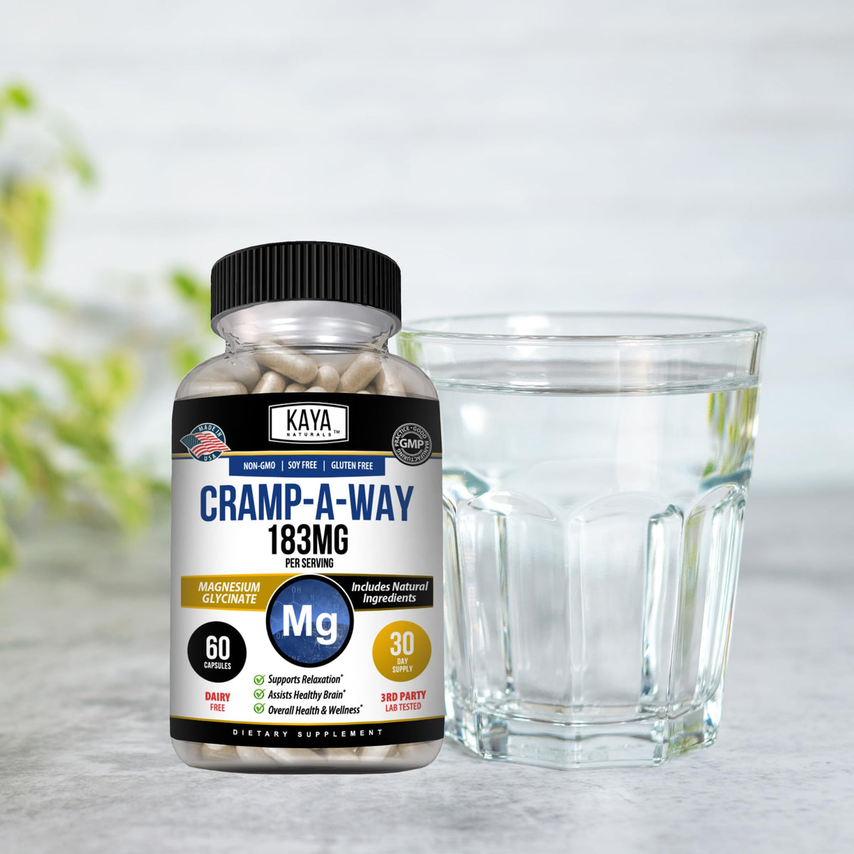Kaya Naturals Cramp-A-Way Magnesium Glycinate 183mg (60 Count (Pack of 1) Kaya NaturalsBuy Supplements Australia