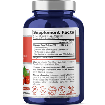 NusaPure Guarana Extract 20:1 Extract, 300 mg Equivalent to 6,000 mg per Veggie Caps 200 Count (Non-GMO, Vegan) NusaPureBuy Supplements Australia