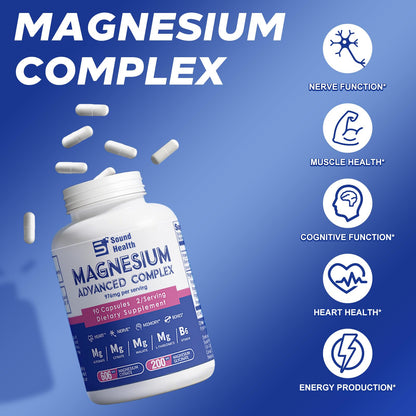 Magnesium Complex Capsule 5 in 1 Magnesium Supplement from Magnesium Glycinate, Citrate, Malate, L-Threonate & Vitamin B6, High Absorption Magnesium Supplement, Non-GMO, Vegan Sound Health PlusBuy Supplements Australia