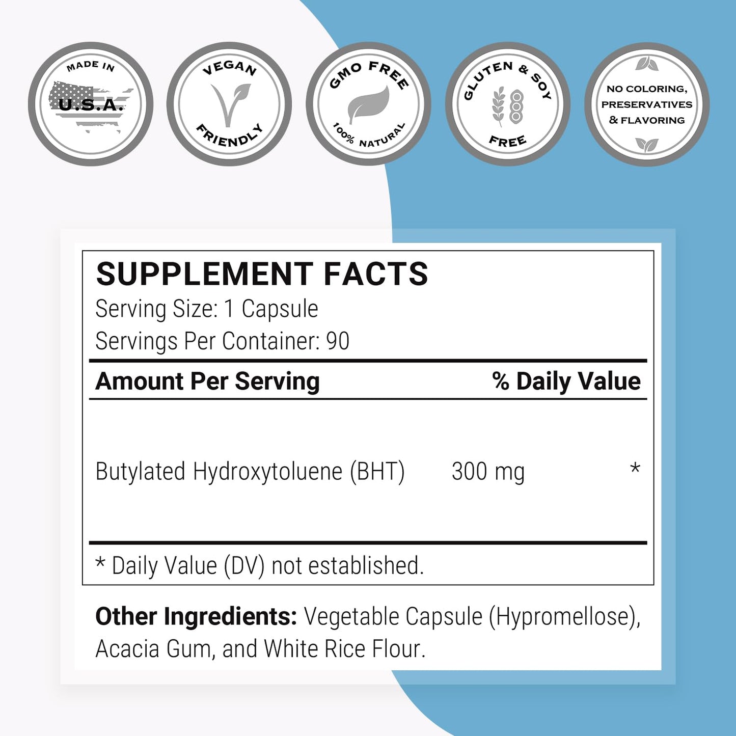 Supersmart - BHT Supplement 300mg per Day - Butylated Hydroxytoluene | Non-GMO & Gluten Free - 90 Vegetarian Capsules SupersmartBuy Supplements Australia