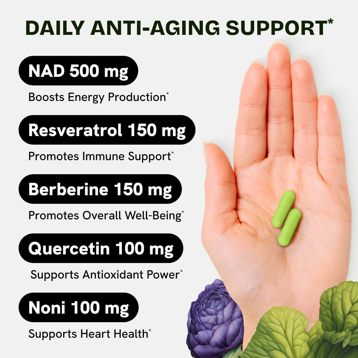 Liposomal NAD Supplement for Women w/Noni | 5-in-1 NAD Resveratrol Supplement w/Berberine & Quercetin | Pure NMN Powder Alternative | Supports Anti Aging & NAD+ Levels | 60 caps - 1 Pack Resurrected HealthBuy Supplements Australia