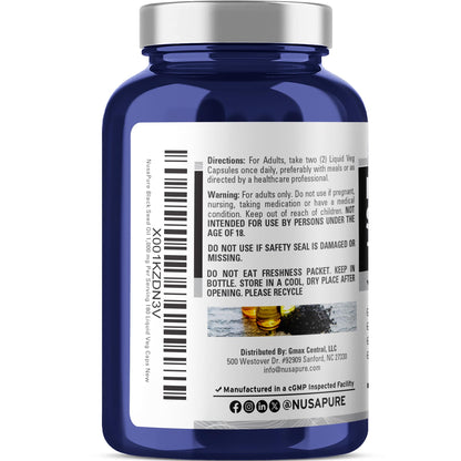 NusaPure Black Seed Oil 1,000 mg per Serving 180 Softgel Capsules (Non-GMO, Vegetarian & Vegan) Cold-Pressed Virgin Nigella Sativa. Hexane Free NusaPureBuy Supplements Australia