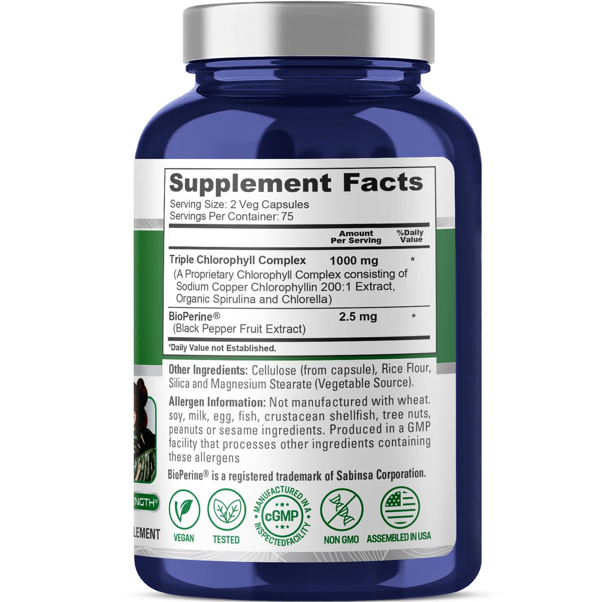 NusaPure High Absorption Triple Chlorophyll 1000 mg 150 Veg Caps Suitable for Vegetarians and Vegans, Non-GMO NusaPureBuy Supplements Australia