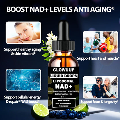 NAD Supplements for Women & Men, Liposomal NAD Nicotinamide Riboside Resveratrol 900mg w. B3 Vitamin Quercetin TMG, Liquid Resveratrol NAD Plus Supplement for Anti-Aging Energy Focus Longevity GLOWUUPBuy Supplements Australia