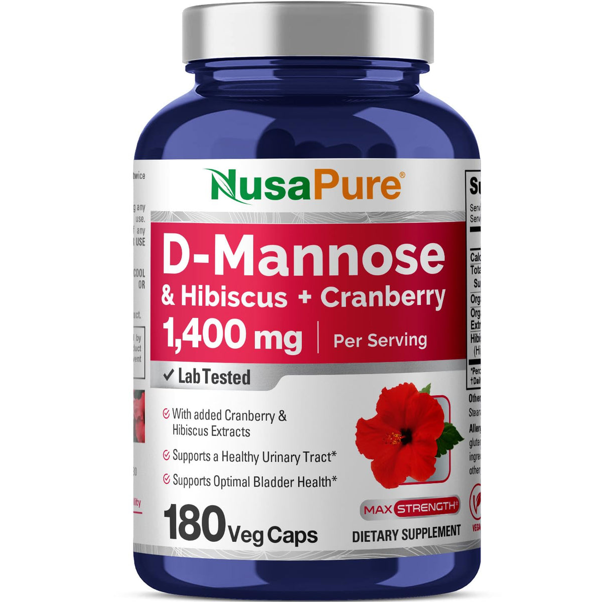 NusaPure D-Mannose Complex 1400 mg (with Hibiscus and Cranberry) - 180 Veggie Caps Non-GMO & Vegan NusaPureBuy Supplements Australia