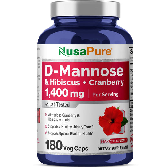NusaPure D-Mannose Complex 1400 mg (with Hibiscus and Cranberry) - 180 Veggie Caps Non-GMO & Vegan NusaPureBuy Supplements Australia