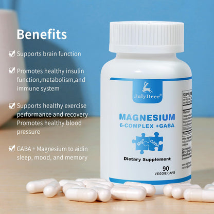 3 Bottles Sixfold Magnesium Complex | 350mg of Magnesium Glycinate, Malate, Citrate, Taurine, Oxide, Mg+ for Muscles,Nerves,& Energy, GABA Sleep Support | High Absorption | Vegan | 90 Capsules RisabouBuy Supplements Australia