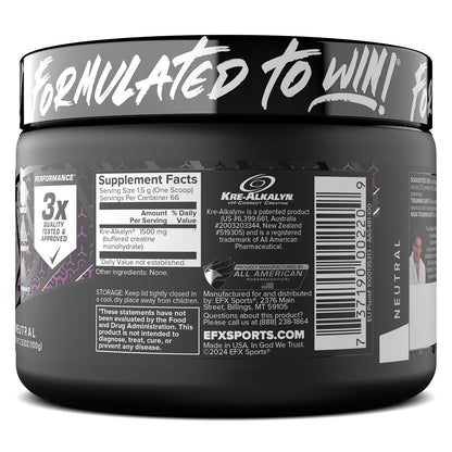 EFX Sports Kre-Alkalyn EFX Powder | pH Correct Creatine Monohydrate Powder Supplement | Strength, Muscle Growth & Performance | 66 Servings (Unflavored) EFX SportsBuy Supplements Australia