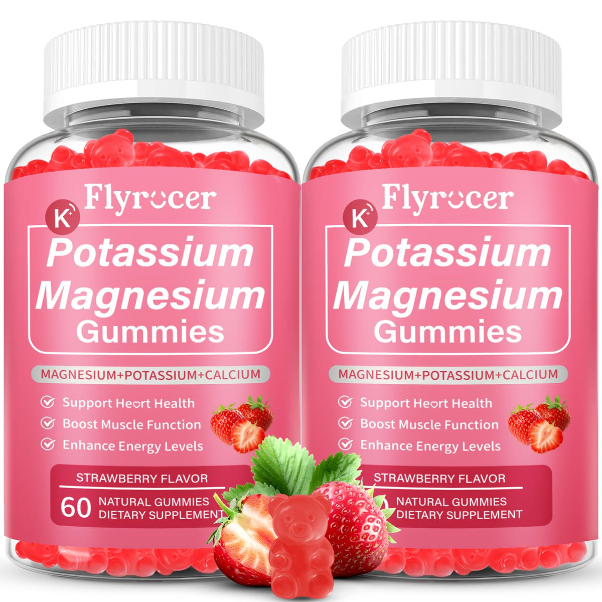 2 Pack Potassium Magnesium Gummies for Men & Women, Potassium Magnesium Supplement for Leg Cramps, Muscle Health, & Electrolyte Balance, Strawberry Flavor, 120 Gummies FlyrocerBuy Supplements Australia