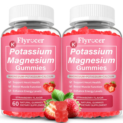 2 Pack Potassium Magnesium Gummies for Men & Women, Potassium Magnesium Supplement for Leg Cramps, Muscle Health, & Electrolyte Balance, Strawberry Flavor, 120 Gummies FlyrocerBuy Supplements Australia