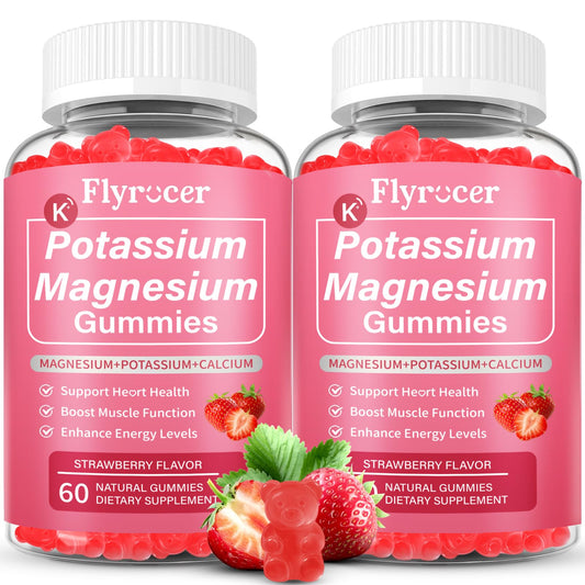 2 Pack Potassium Magnesium Gummies for Men & Women, Potassium Magnesium Supplement for Leg Cramps, Muscle Health, & Electrolyte Balance, Strawberry Flavor, 120 Gummies FlyrocerBuy Supplements Australia