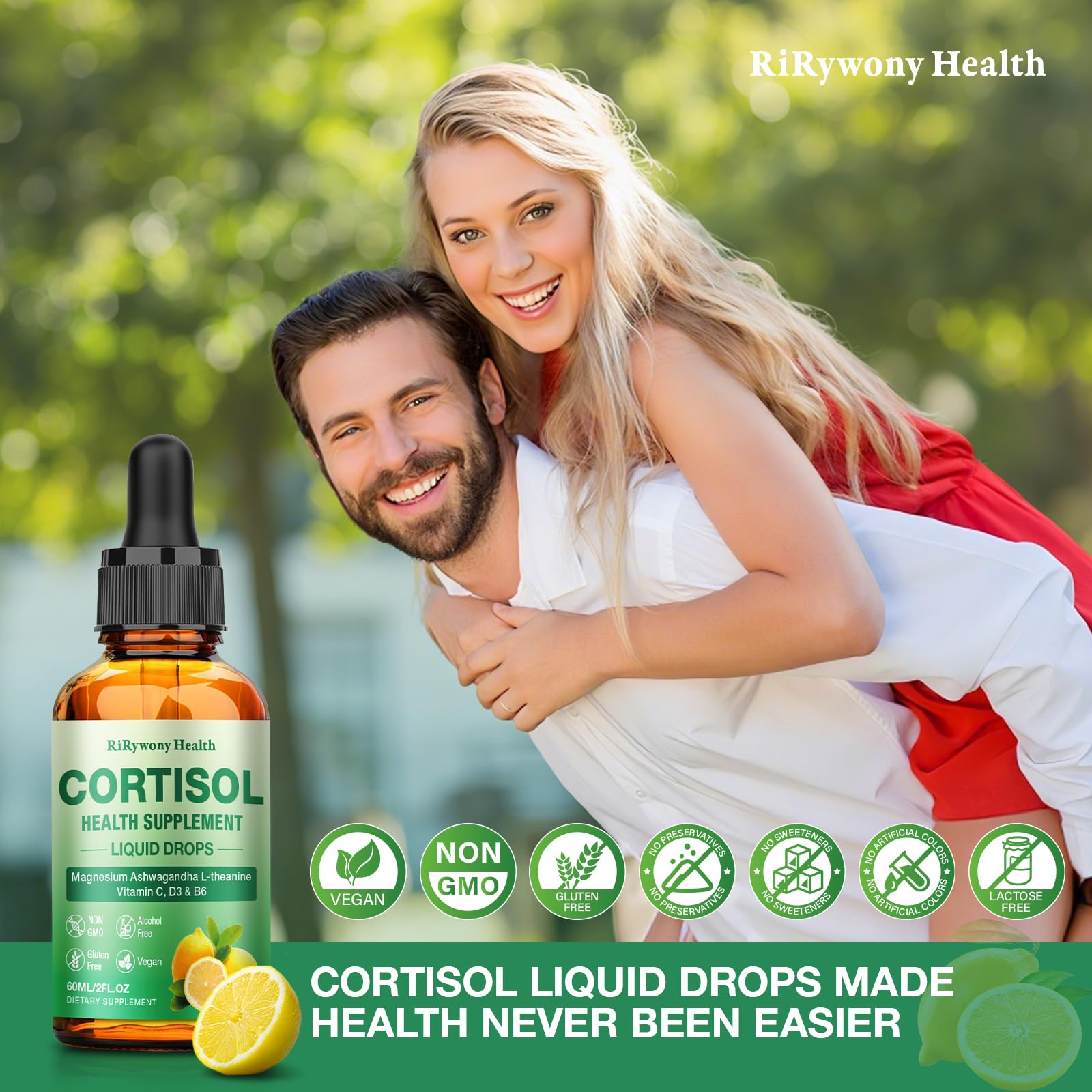 Cortisol Supplement for Women & Men - Cortisol Detox Reducer Magnesium Glycinate, Ashwagandha, L-Theanine, Phosphatidylserine - Hormone Balance for Calm Mood Focus Sleep (2 FL.OZ Lemon) RiRywony HealthBuy Supplements Australia