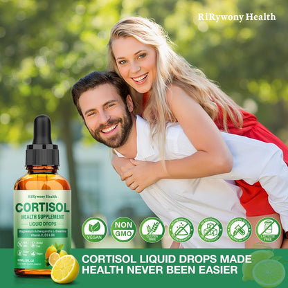 Cortisol Supplement for Women & Men - Cortisol Detox Reducer Magnesium Glycinate, Ashwagandha, L-Theanine, Phosphatidylserine - Hormone Balance for Calm Mood Focus Sleep (2 FL.OZ Lemon) RiRywony HealthBuy Supplements Australia