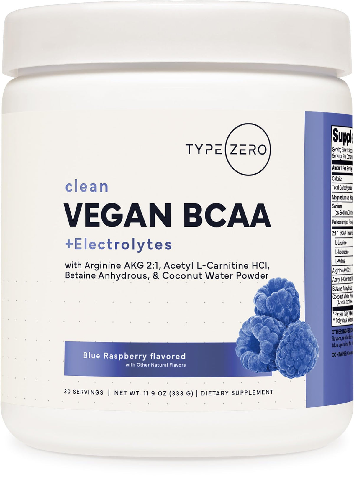 Type Zero Ultra Clean Vegan BCAA Powder + Electrolytes (Blue Raspberry | 6G) 2:1:1 Sugar-Free/No Sucralose BCAAs Amino Acids Supplement - BCAA Vegan Amino Acids After Workout Drink, 30 Servings Type ZeroBuy Supplements Australia