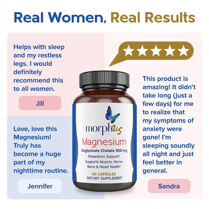 Morphus Magnesium Bisglycinate Chelate 300mg Supplement | 60 Capsules | Helps Women with Perimenopause & Menopause Symptoms | Restful Sleep, De-Stress, Relaxes Muscles & Nerves | Fast Absorption MORPHUSBuy Supplements Australia