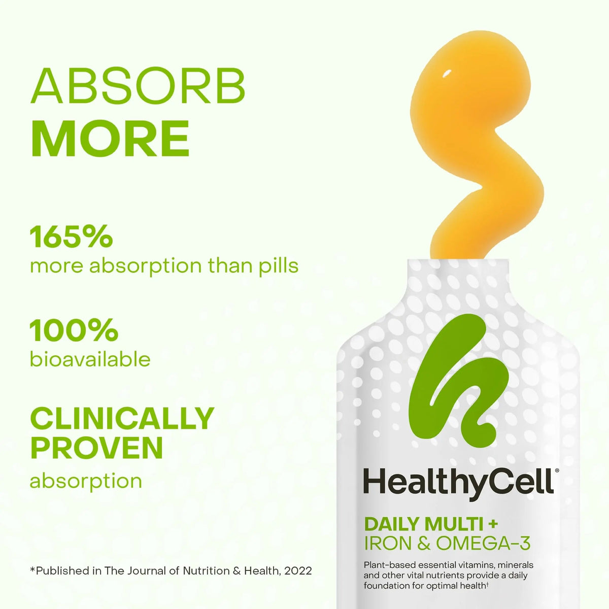 Healthycell Vegan Daily Multivitamin Liquid Supplement with Iron and Omega-3, 25+ Essential Vitamins, Minerals & Nutrients for Brain Healthycell