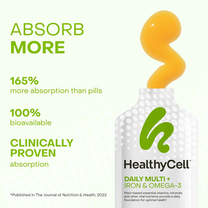 Healthycell Vegan Daily Multivitamin Liquid Supplement with Iron and Omega-3, 25+ Essential Vitamins, Minerals & Nutrients for Brain Healthycell