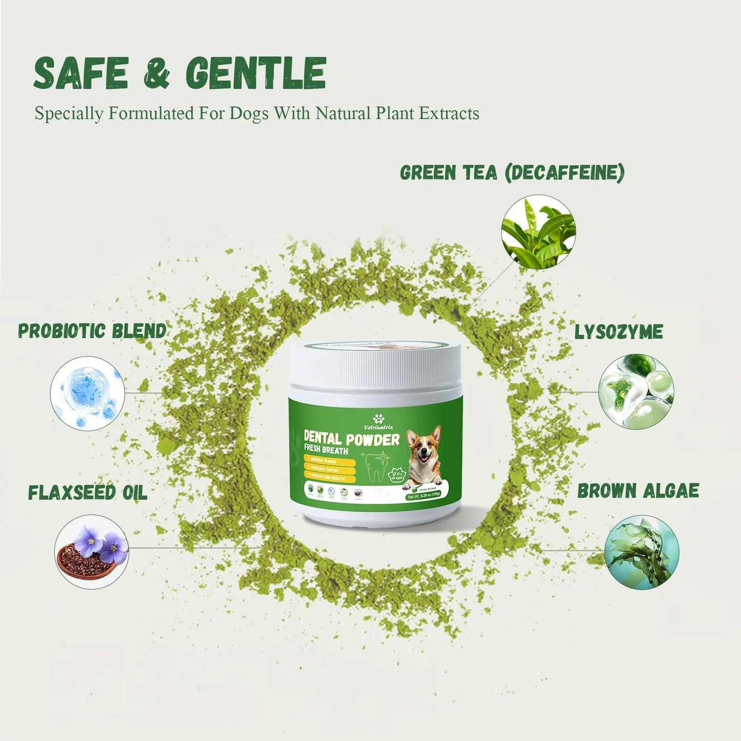 Vetriuntrix Dog Dental Powder, Dental Powder for Dogs Teeth Cleaning and Breath Fresh, Dog Teeth Cleaning Powder with Natural Plants Ingredients and Postbiotics, 200g VetriuntrixBuy Supplements Australia