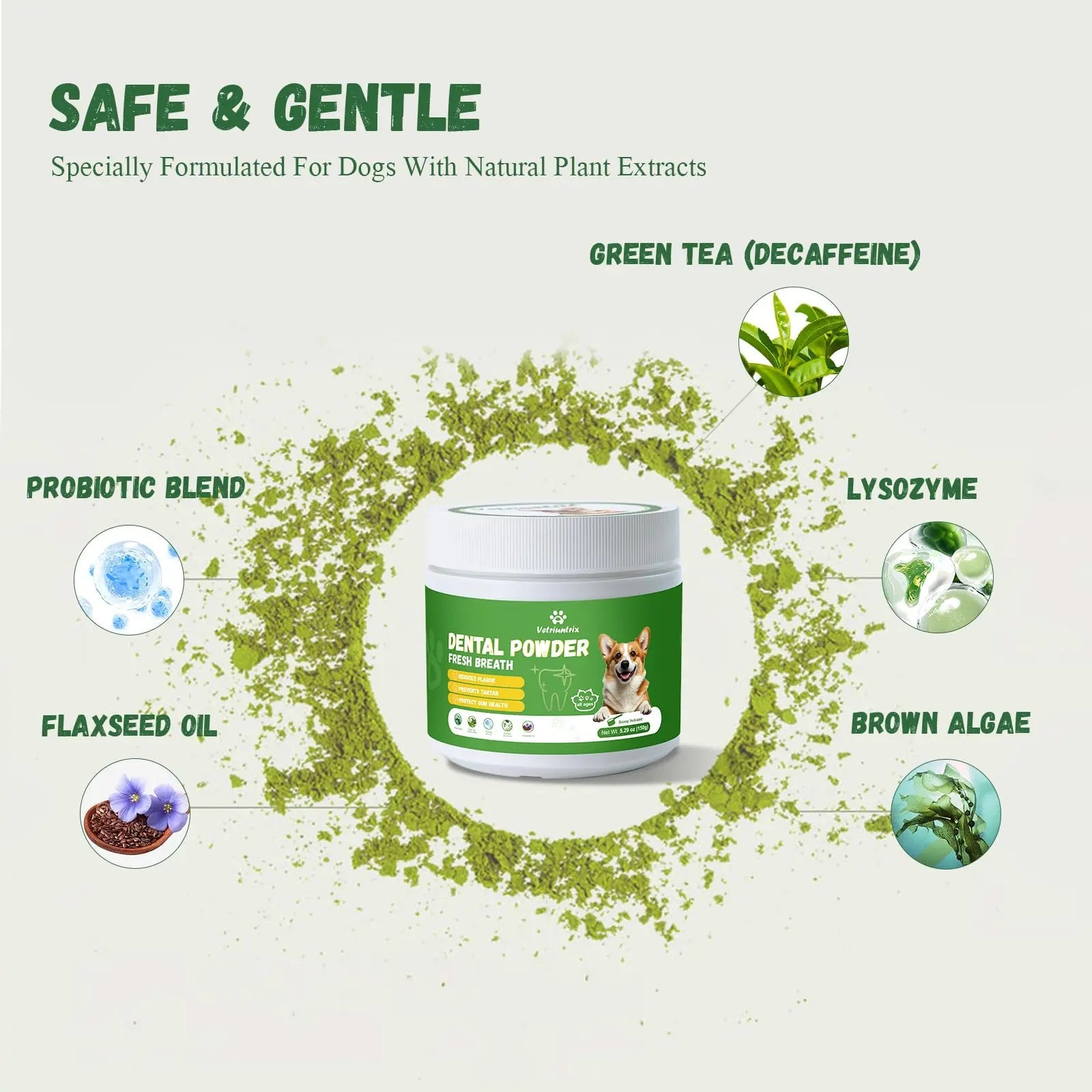 Vetriuntrix Dog Dental Powder, Dental Powder for Dogs Teeth Cleaning and Breath Fresh, Dog Teeth Cleaning Powder with Natural Plants Ingredients and Postbiotics, 200g VetriuntrixBuy Supplements Australia