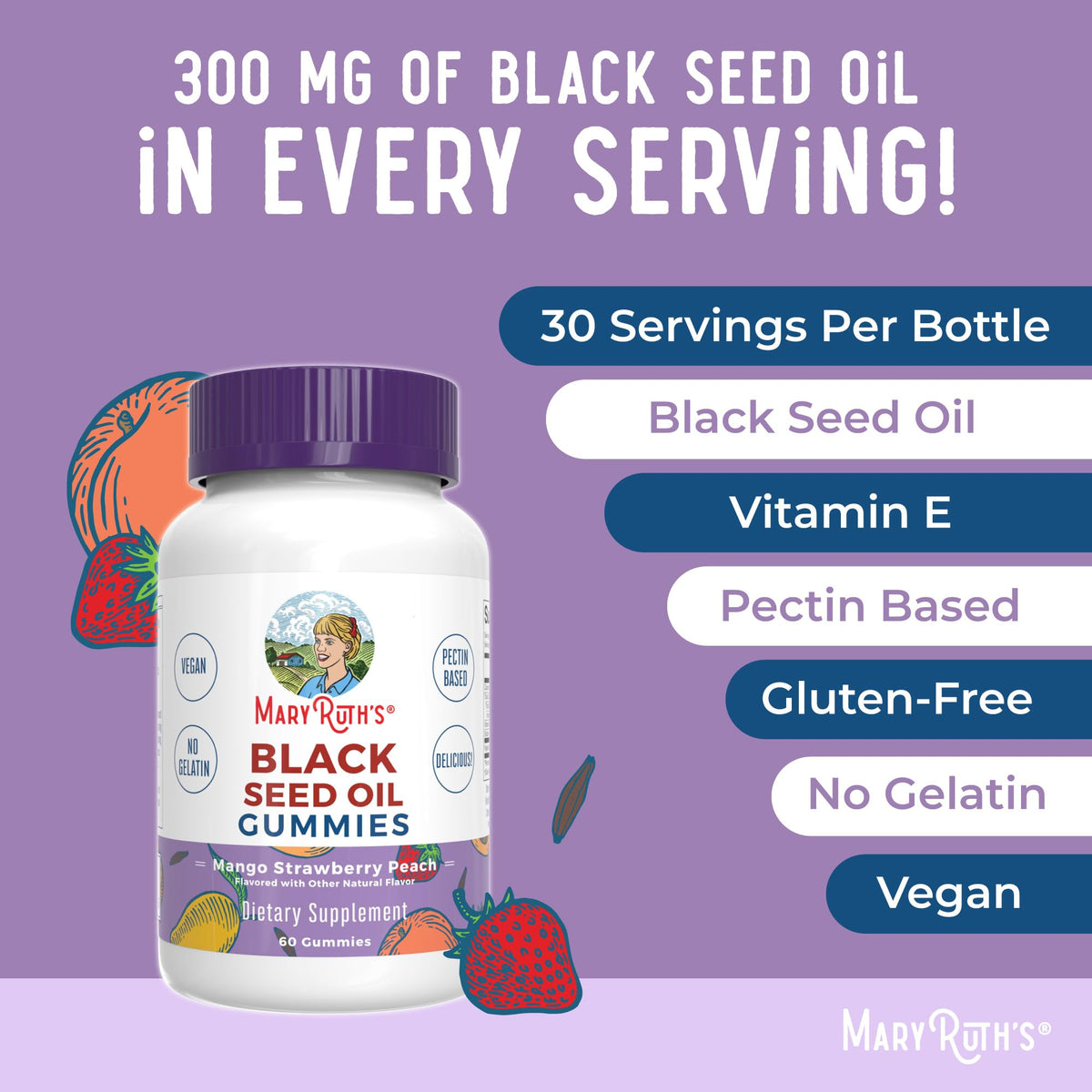 MaryRuth Organics Black Seed Oil Gummies | Black Cumin Seed Oil Supplement | Traditionally Used for Immune Support & Cardiovascular Health | Vegan | No Gelatin | Pectin Based | 60 Gummies MARYRUTH'SBuy Supplements Australia
