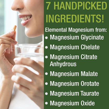 Magnesium Glycinate + Citrate + Malate + Chelate + Orotate + Taurate + Oxide. 7 Forms of Magnesium Complex. 500mg Supplement Capsules for Women & Men. 2 Pills for Sleep, Leg Cramps, Muscles Peak PerformanceBuy Supplements Australia