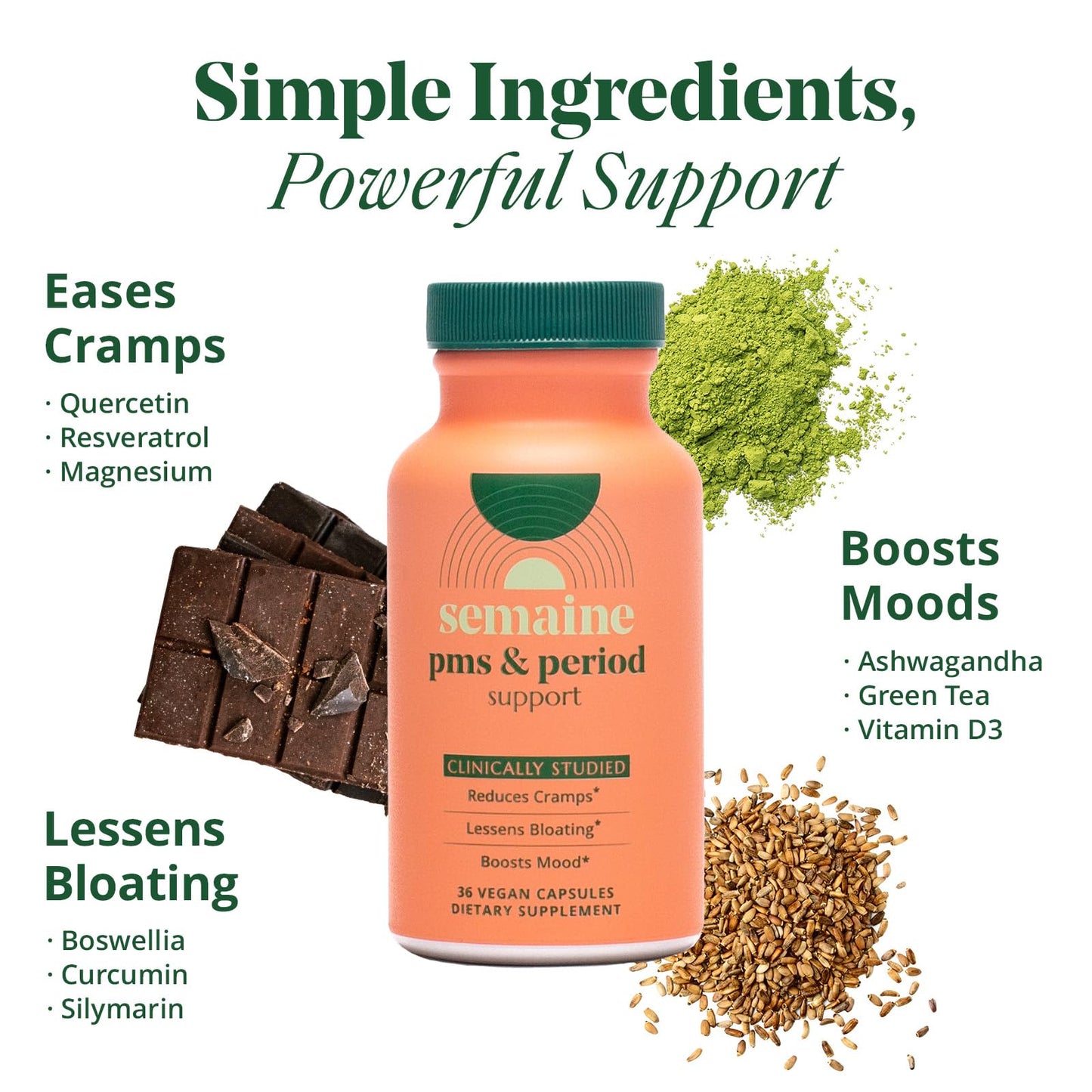 PMS & Period Relief - Menstrual Cramp Relief: No More Period Cramps, Mood Swings, or Bloating. PMS Supplement for Happy Hormones and Period Relief. (40 Count) SemaineBuy Supplements Australia