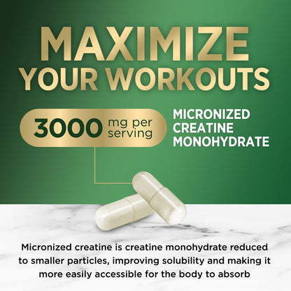 Creatine Monohydrate Capsules 3000mg Per Serving – Micronized Creatine Powder - Supports Lean Muscle, Strength, Energy, & Endurance - Nature's Supplement, Non-GMO, Bottled in USA - 120 Capsules Nature's NutritionBuy Supplements Australia