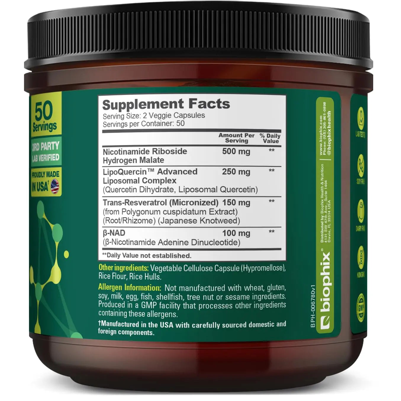 biophix NAD+ Liposomal Supplement for Women & Men - 1000 mg per Serving - Nicotinamide Riboside, Micronized Resveratrol & Quercetin Complex - 100 Veg Capsules - Non-GMO, Gluten-Free, cGMP Certified biophixBuy Supplements Australia