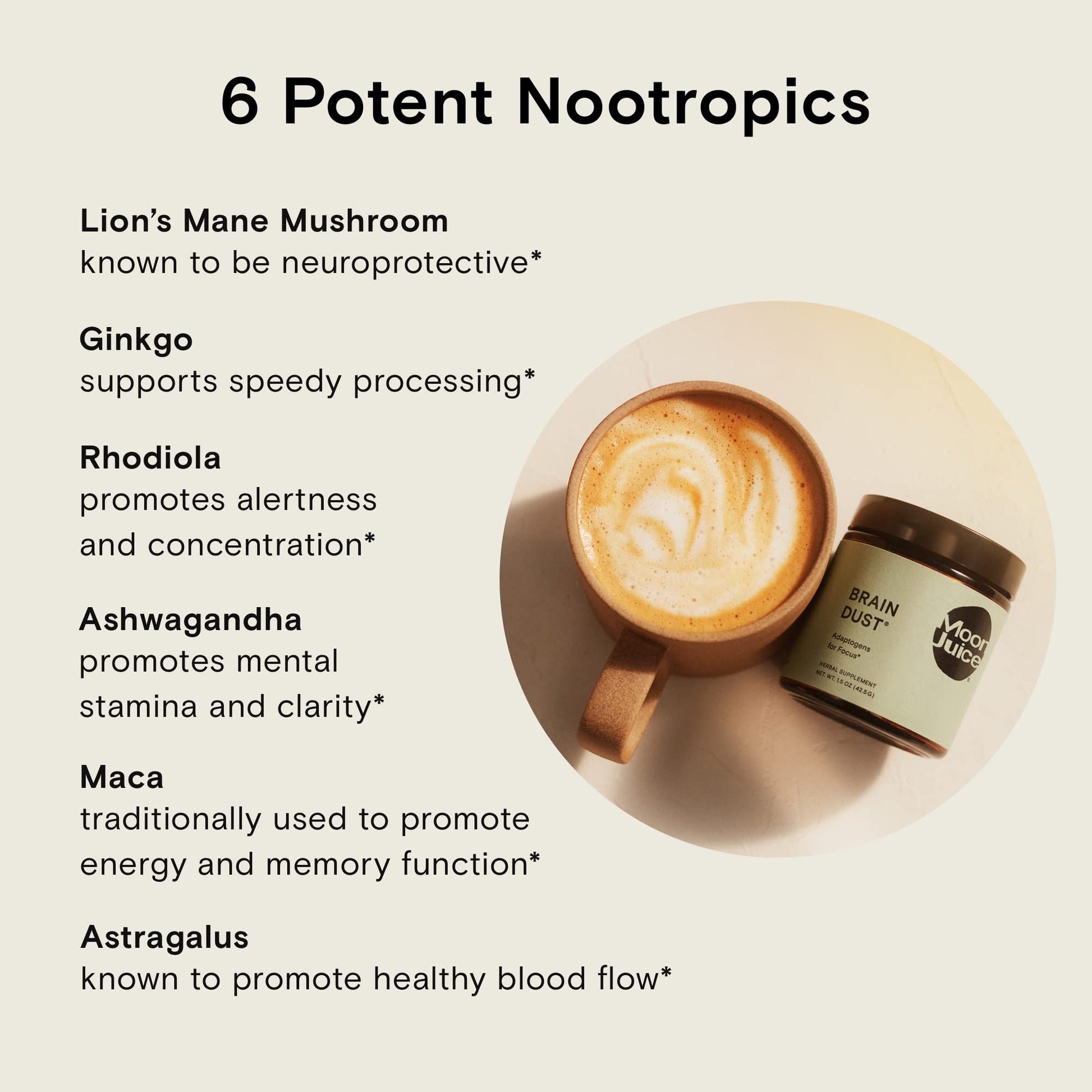 Moon Juice Brain Dust - Adaptogenic Mushroom Supplement for Memory & Focus - Lion’s Mane, Ginkgo Biloba & Ashwagandha - Caffeine-Free, Vegan Brain Supplement - 1.5 oz Moon JuiceBuy Supplements Australia