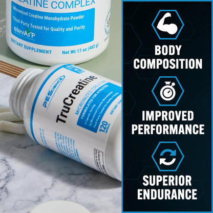 PEScience TruCreatine Creatine Pills, Easy-to-Take Creapure Creatine Capsules, Monohydrate, for Men & Women, Supports Muscle Growth, Strength & Recovery, Cognition, 3g Per Serving, 120 Capsules PEScienceBuy Supplements Australia