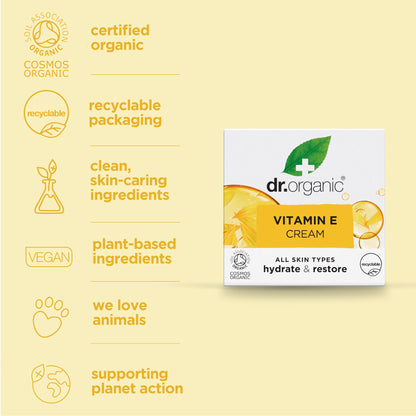 Dr. Organic Vitamin E Moisturising and Restoring Cream | Deeply Hydrates, Restores Skin’s Natural Balance, Natural, Certified Organic, Paraben & SLS-Free, 50 mL / 1.7 fl oz Dr. Organic buy supplements Au