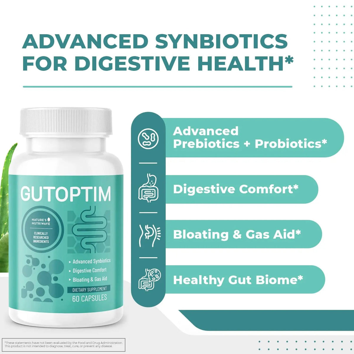 GutOptim Probiotic & Prebiotic Capsules | Pre and Probiotics for Synbiotic Gut Health & Bloating Relief for Women & Men | Enzyme with Probiotics for Digestive Health | Non-GMO, 60 Ct, 6 Month Supply Nature’s NutriWave buy supplements Au