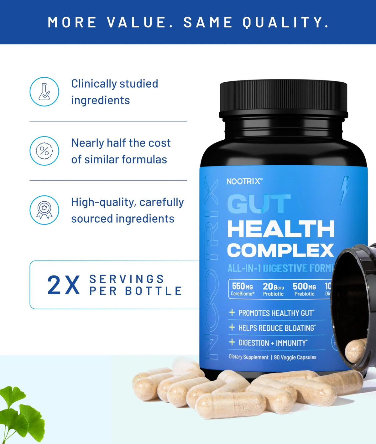 Nootrix Health Complex Supplement | Probiotics for Gut Health, Colon Cleanse & Bloating Relief | Promotes Healthy Digestion | Digestive Enzymes, Postbiotics & Prebiotics | 90 Capsules NootrixBuy Supplements Australia