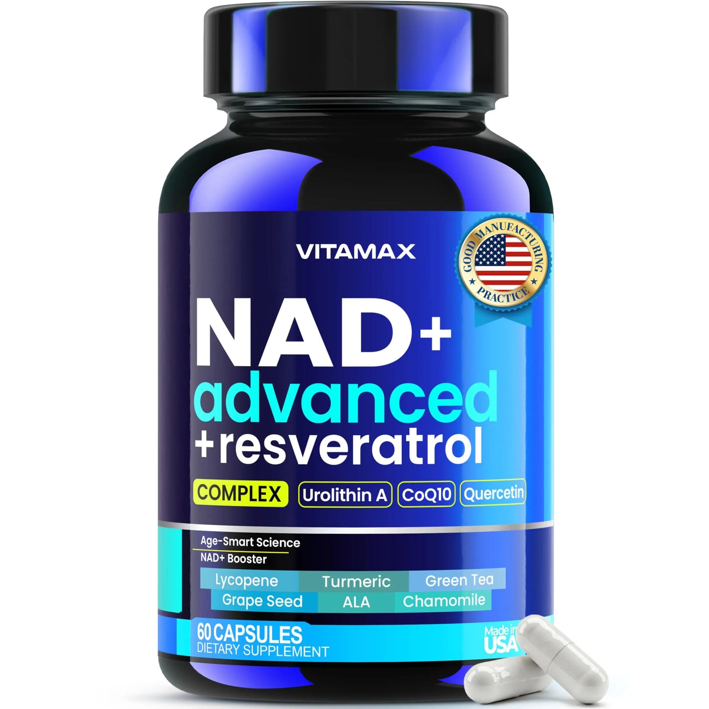 Liposomal NAD+ Supplement Extra Strength | Urolithin A, Resveratrol, CoQ10 - Women & Men - ALA, Green Tea, Quercetin, Lycopene | High Purity, Energy & Regeneration - Made in USA – 60ct VitamaxBuy Supplements Australia
