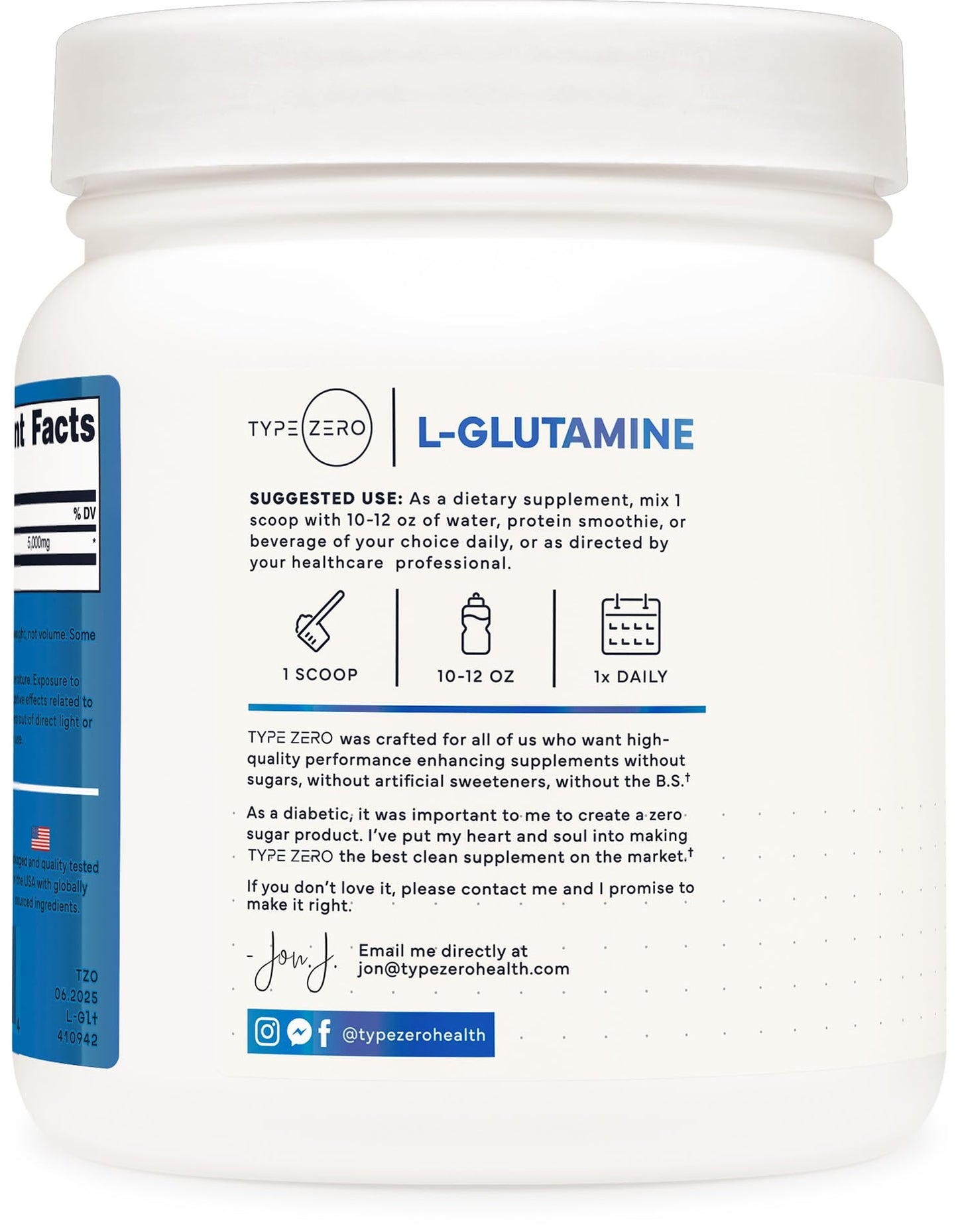 Type Zero L-Glutamine Powder (500G) 3-Month Supply Pure L-Glutamine Supplement - Vegan, Gluten Free, No Fillers Type ZeroBuy Supplements Australia