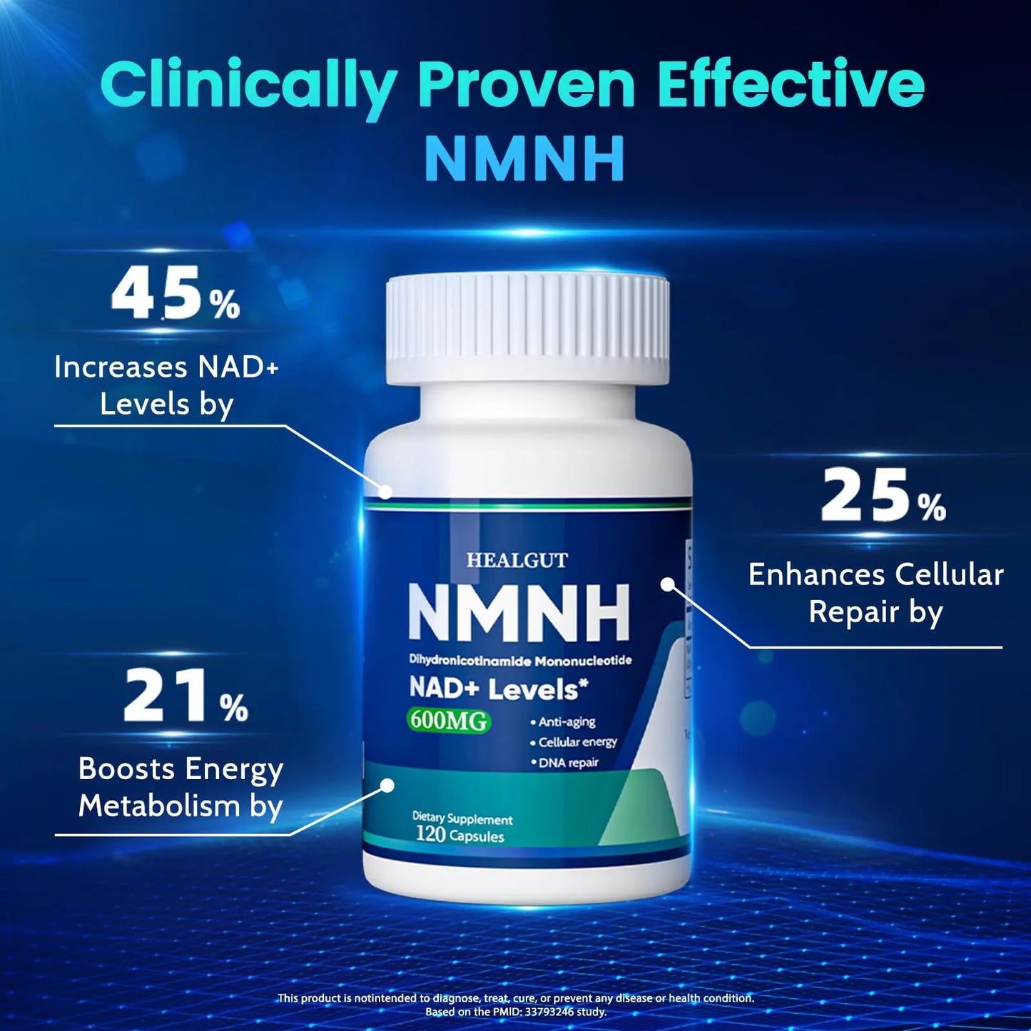 Pure NMNH(NMN Supplement Alternative)(Dihydronicotinamide Mononucleotide)for Women with Skin Aging 600mg: NAD Supplement for Anti-Aging Breakthrough - Boost NAD+ levels Liposome Capsules 120 Servings HEALGUTBuy Supplements Australia